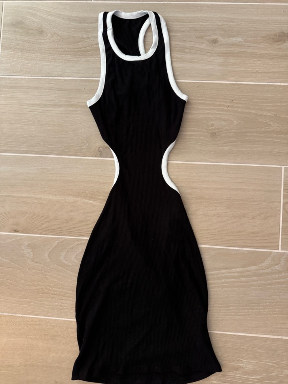Black & White Cutout Ribbed Bodycon Dress